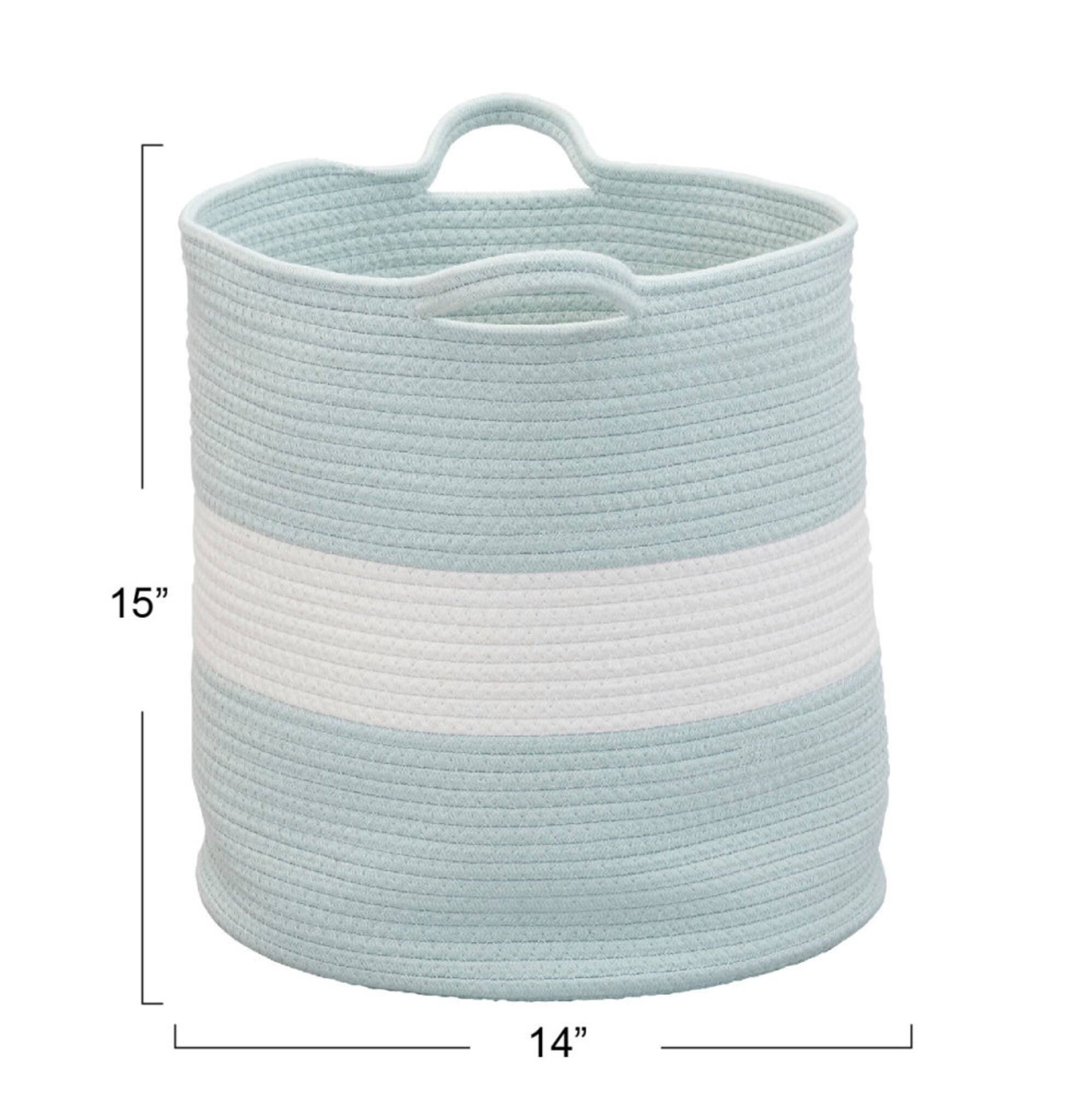 Household Essentials 15" Sky Blue & White Broadband Cotton Rope Basket